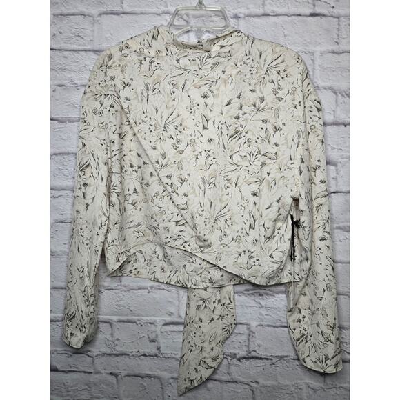 Astr The Label white sketch floral boho long sleeve crop top blouse Large. - Picture 3 of 12